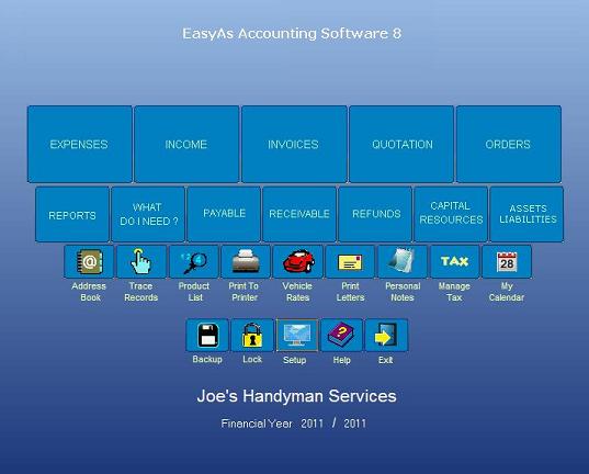 View of the Main Screen of EasyAs Accounting Software