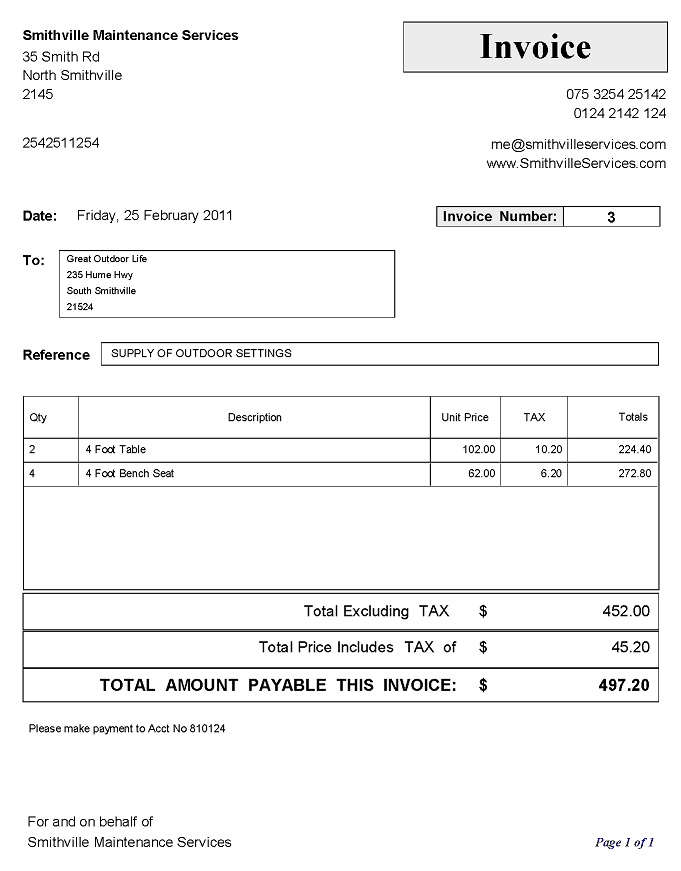 Sample of an Invoice with Sales Tax - Tax Invoice